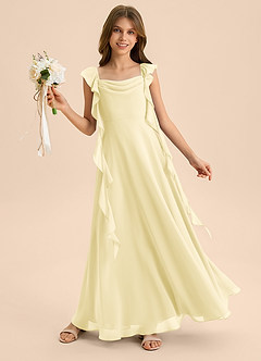 Azazie Carmin Junior Lemon Sorbet A-Line Ruched Chiffon Dress image4