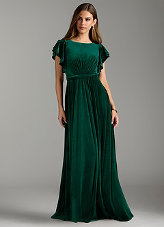 Azazie Daphne Modest Bridesmaid Dresses A-Line Velvet Floor-Length Dress with Belt image3