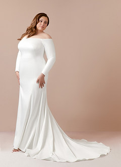 Azazie Marlin Wedding Dresses Diamond White Mermaid Off the Shoulder Satin Dress image10