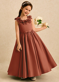Azazie Eden Robe Demoiselle D'honneur Fillette Robe Princesse en Mat Satiné Plissé Auburn image2