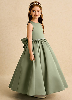 Azazie Daisies Flower Girl Dresses Pistachio Ball-Gown Bow Matte Satin Dress image3