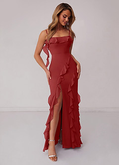 Barbie ♥ Azazie Bridesmaid Dresses Rust Sheath Bow Chiffon Dress image4