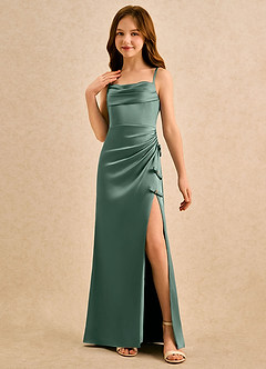 Azazie Bundt Girls Formal Flower Girl Klänningar Klä A-Line i Stretch Satin Plisserad image4