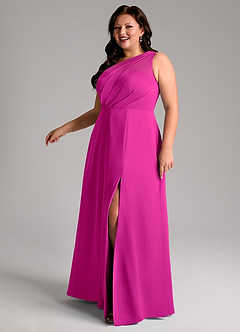 Azazie Phaedra Bridesmaid Dresses Fuchsia A-Line One Shoulder Chiffon Dress image12