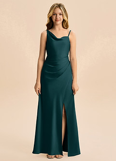 Azazie Abby Junior Pine Sheath Pleated Stretch Satin Dress image5