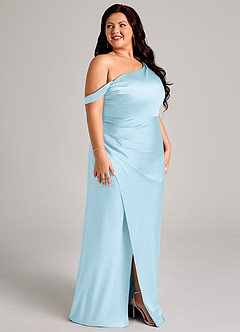 Azazie Madelyn Bridesmaid Dresses Sky Blue Mermaid One Shoulder Stretch Satin Convertible Dress image12