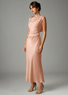 Azazie Kieryn Brautjungfernkleider Meerjungfrau-Linie Plissee Stretch-Satin Kleid Roségold image3