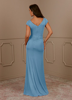 Azazie Roya Mother of the Bride Dresses Steel Blue Mermaid V-Neck Pleated Mesh Dress image4