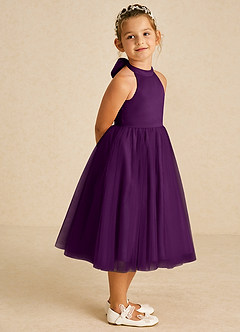 Azazie Dora Flower Girl Dresses Grape A-Line Bow Tulle Dress image3
