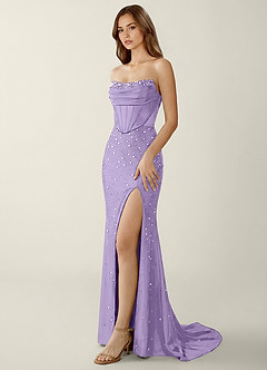Esme Purple Two-piece Corset Stretch Satin Mermaid Prom Dress image4