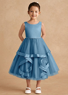 Azazie Posy Flower Girl Dresses Steel Blue A-Line Beaded Tulle Dress image1