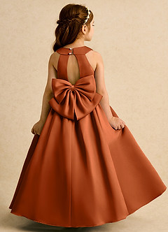 Azazie Daisies Flower Girl Dresses Burnt Orange Ball-Gown Bow Matte Satin Dress image7