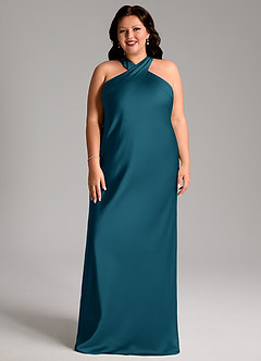 Azazie Doretta Bridesmaid Dresses Ink Blue Mermaid Pleated Stretch Satin Dress image6