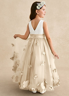 Azazie Vi Flower Girl Dresses Champagne A-Line Sleeveless Tulle Dress image1