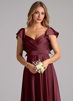 Azazie Leilani Bridesmaid Dresses Cabernet A-Line Ruched Stretch Satin Dress image5