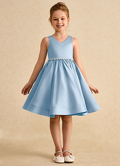 Azazie Julietta Flower Girl Dresses Powder Blue Ball-Gown Convertible Tulle Dress image9