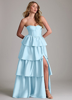 Azazie Faye Bridesmaid Dresses Sky Blue A-Line Ruched Stretch Satin Dress image4