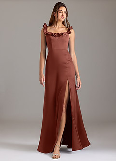 Azazie Callie Bridesmaid Dresses Auburn A-Line Ruched Stretch Satin Convertible Dress image3