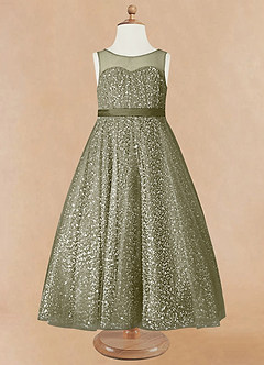 Azazie Siwa Flower Girl Dresses Pistachio A-Line Beaded Tulle Dress image5