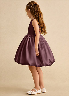Azazie Nirvana Flower Girl Dresses Sangria Ball-Gown Ruched Matte Satin Dress image4