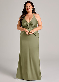 Azazie Valerie Vestidos de damas de honor Vestido de Pistacho de Satén Elástico de Corte Sirena con Plisado image3