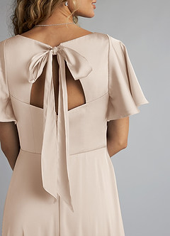 Azazie Kimber Bridesmaid Dresses White Alabaster A-Line Ruched Stretch Satin Dress image5