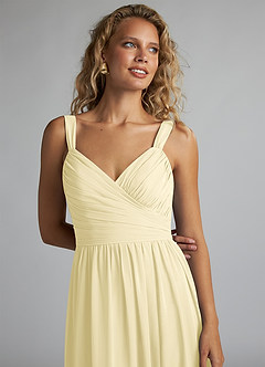 Azazie Aziza Bridesmaid Dresses Lemon Sorbet A-Line V-Neck Pleated Chiffon Dress image5