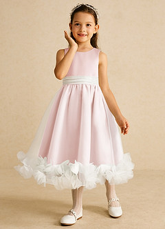 Azazie Stardust vestidos de niña de las flores Vestido de Rosa Rubor de Organza de Corte En A con Sin mangas image5