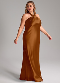 Azazie Doretta Bridesmaid Dresses Copper Mermaid Bow Metallic Satin Dress image10