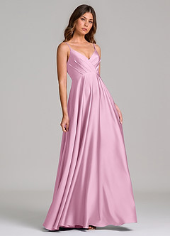 Azazie Amani Bridesmaid Dresses Candy Pink A-Line Pleated Stretch Satin Dress image1