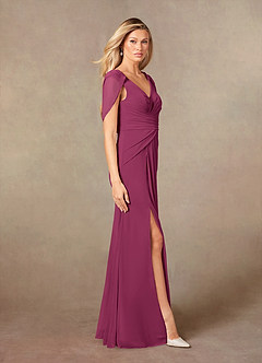 Azazie Luisa Mother of the Bride Dresses Mulberry Mermaid V-Neck Pleated Mesh Dress image4