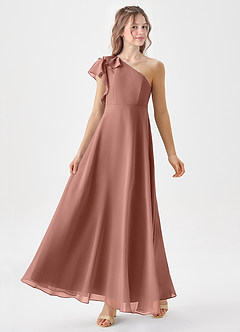 Azazie Arabella Junior Robe Trapèze en Mousseline de soie Rayé Rose De Cèdre image4