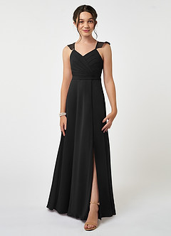 Azazie Emily Junior Black A-Line Ruched Chiffon Dress image1