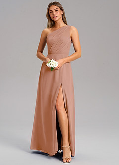 Azazie Phaedra Jurken voor bruidsmeisjes Jurk van Chiffon met A-Lijn One-Shoulder Champagne Roos image4
