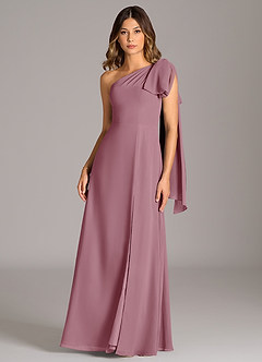 Azazie Tella Bridesmaid Dresses Vintage Mauve A-Line One Shoulder Chiffon Dress image2