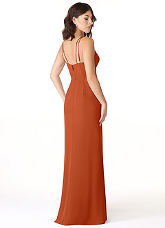 Azazie Leo Robes de demoiselle d'honneur Robe Sirène en Mousseline de soie Col V plissé Orange Brûlée image4