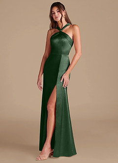 Azazie Rue Bridesmaid Dresses Eucalyptus Sheath Pleated Metallic Satin Dress image5