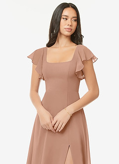 Azazie Bondi Bridesmaid Dresses Champagne Rose A-Line Ruffled Chiffon Dress image6