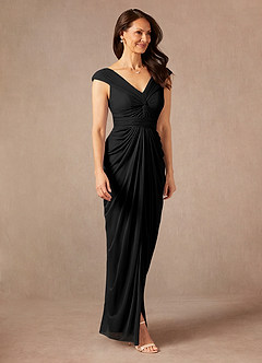 Azazie Lisolette Mother of the Bride Dresses Black Sheath Pleated Mesh Dress image9