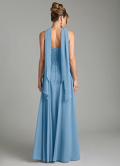 Azazie Gabriela Bridesmaid Dresses Steel Blue A-Line Corset Chiffon Dress image2