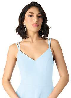 Azazie Janine Bridesmaid Dresses Sky Blue A-Line V-Neck Chiffon Dress image3