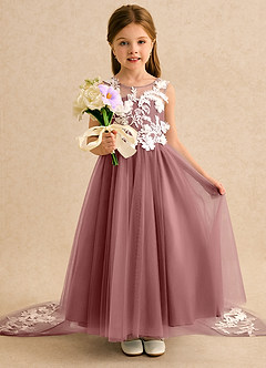 Azazie Mixie vestidos de niña de las flores Vestido de Rosa Del Desierto de Encaje de Corte Princesa image6