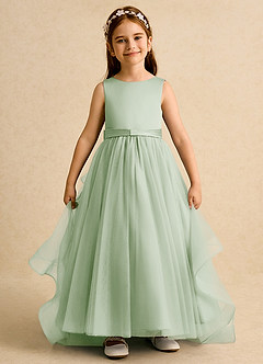 Azazie Lior Flower Girl Dresses Dusty Sage Ball-Gown Pleated Tulle Dress image2