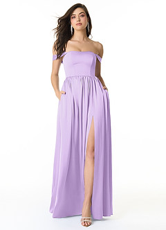 Azazie Morana Bridesmaid Dresses Lilac A-Line Off the Shoulder Stretch Satin Convertible Dress image1