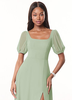 Azazie Alani Bridesmaid Dresses Dusty Sage A-Line Square Neckline Chiffon Dress image5