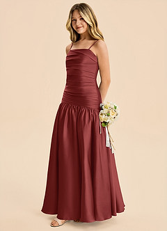 Azazie Romi Junior A-Linie Plissee Stretch-Satin Kleid Terrakotta image3