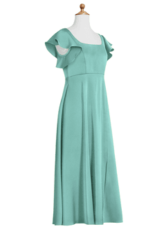 Azazie Bondi Junior Vestido de Aqua de Satén Elástico de Corte en A con Corte Lateral image8