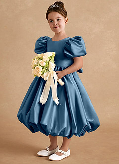 Azazie Jellybean Flower Girl Dresses Bermuda Ball-Gown Ruched Matte Satin Dress image1