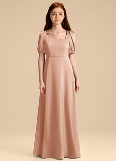 Azazie Briar Junior Rose Gold A-Line Bow Stretch Satin Dress image7