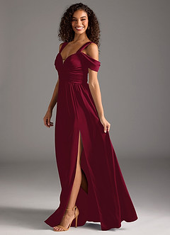 Azazie Lianne Robes de demoiselle d'honneur Robe Trapèze en Satin extensible Épaule décolletée Bourgogne image7
